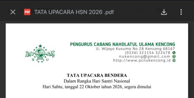
					Peringati HSN 2026, PCNU Kencong Terbitkan Pedoman Pelaksanaan Apel Upacara Serentak